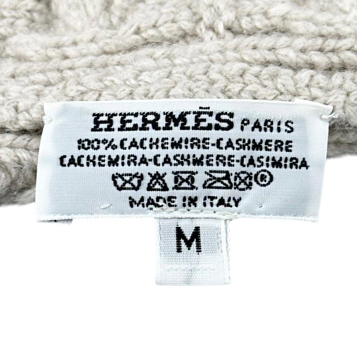 Excellent HERMES Knit cap Chaine d'Ancre knit cable beige cashmere Women M