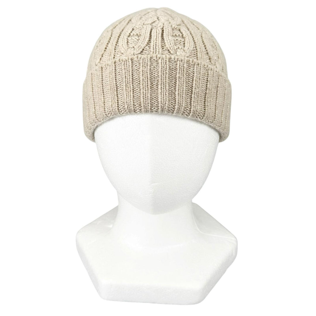 Excellent HERMES Knit cap Chaine d'Ancre knit cable beige cashmere Women M