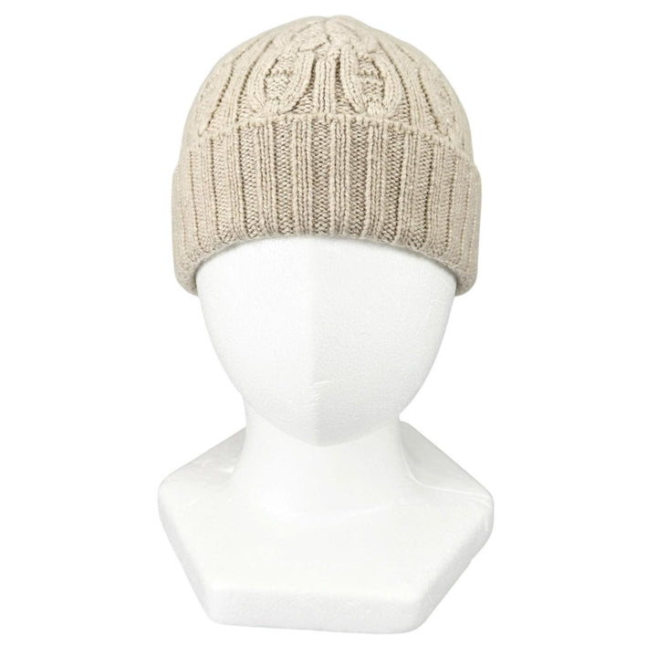Excellent HERMES Knit cap Chaine d'Ancre knit cable beige cashmere Women M