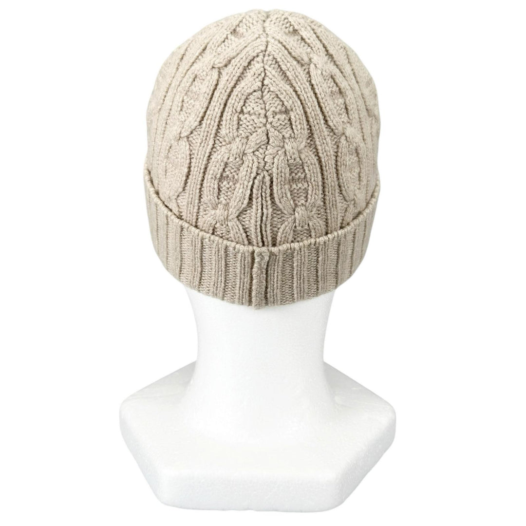 Excellent HERMES Knit cap Chaine d'Ancre knit cable beige cashmere Women M