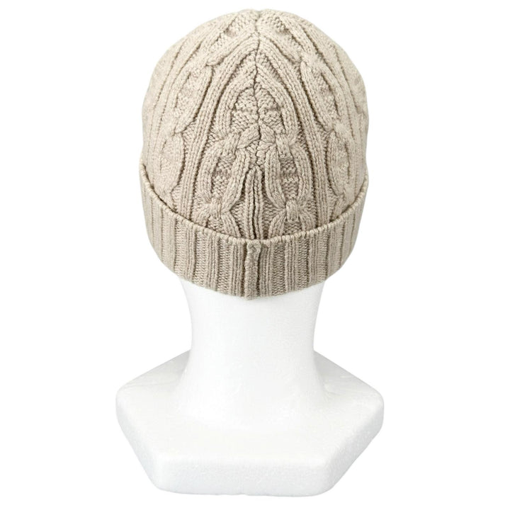 Excellent HERMES Knit cap Chaine d'Ancre knit cable beige cashmere Women M