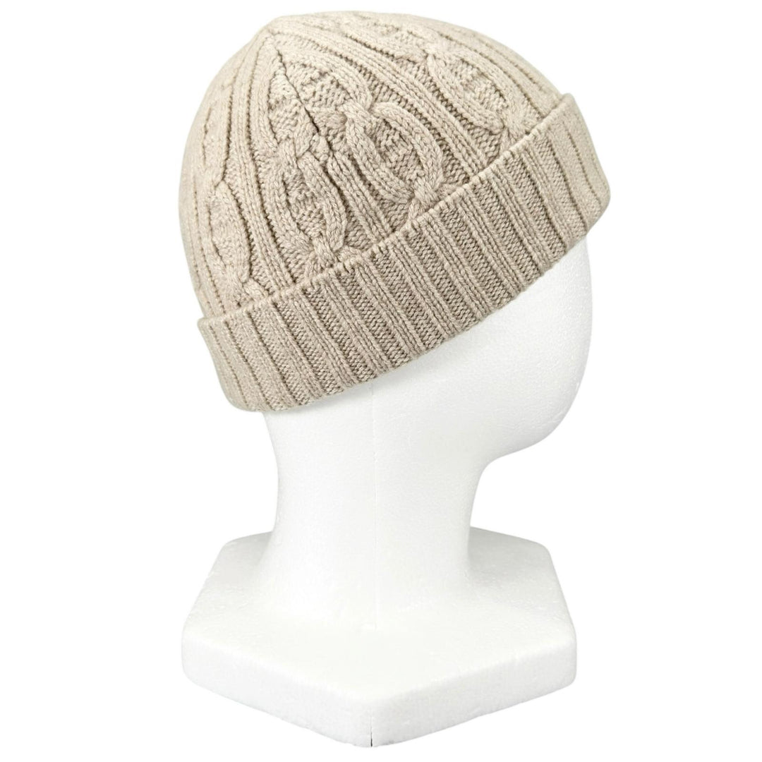 Excellent HERMES Knit cap Chaine d'Ancre knit cable beige cashmere Women M