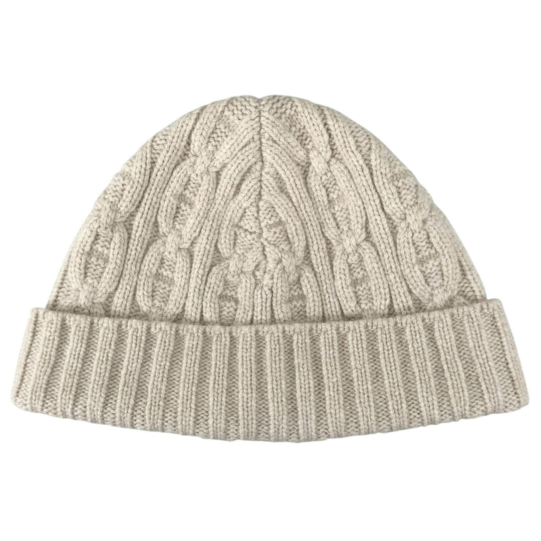 Excellent HERMES Knit cap Chaine d'Ancre knit cable beige cashmere Women M