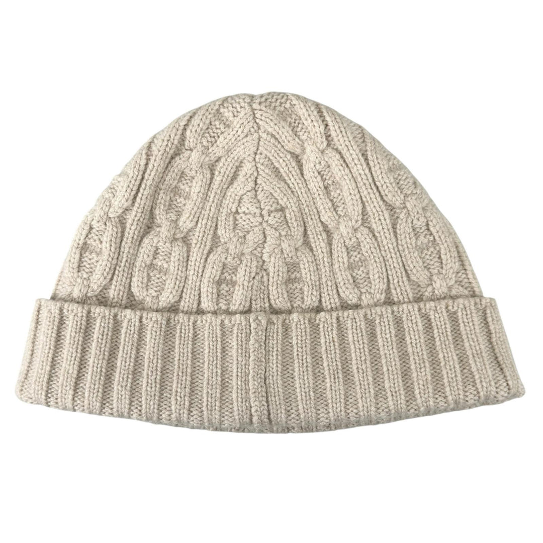 Excellent HERMES Knit cap Chaine d'Ancre knit cable beige cashmere Women M