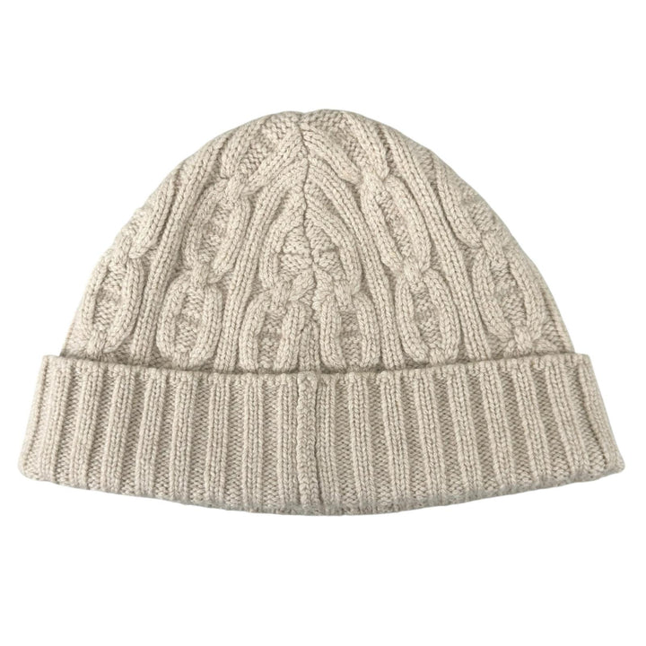 Excellent HERMES Knit cap Chaine d'Ancre knit cable beige cashmere Women M