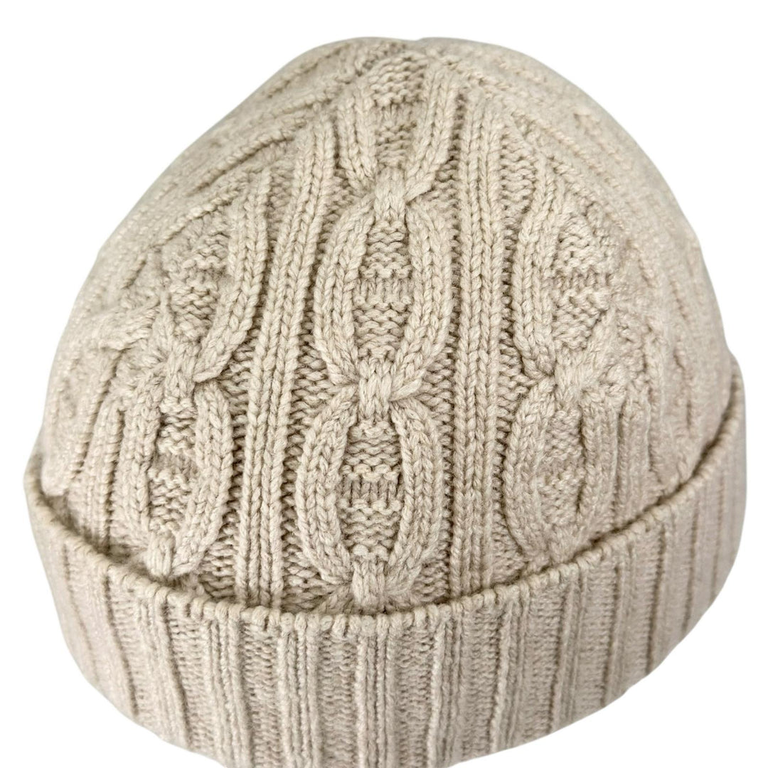 Excellent HERMES Knit cap Chaine d'Ancre knit cable beige cashmere Women M