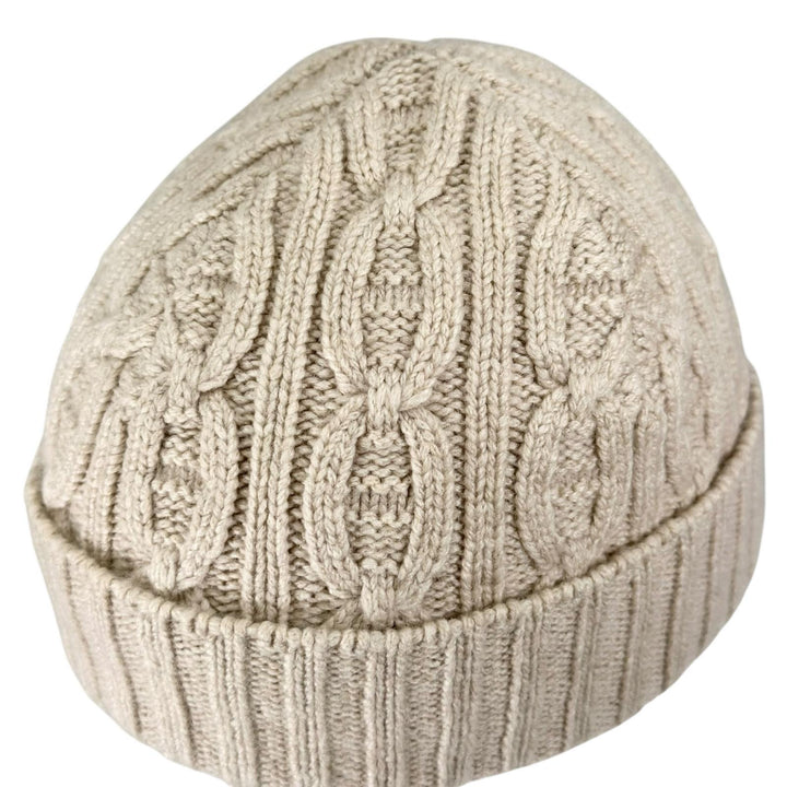 Excellent HERMES Knit cap Chaine d'Ancre knit cable beige cashmere Women M