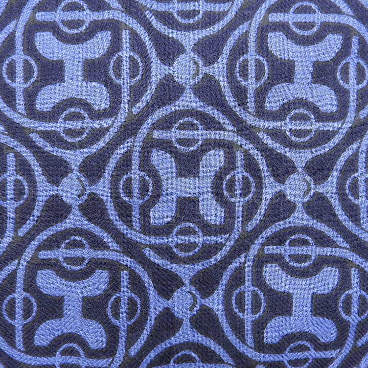 Excellent HERMES shawl H-pattern fringed shawl/scarf/stole Navy cashmere mens