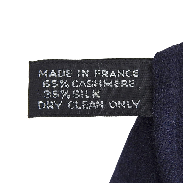 Excellent HERMES shawl H-pattern fringed shawl/scarf/stole Navy cashmere mens