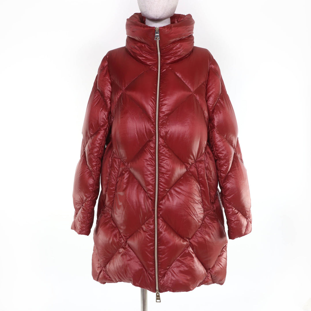 Great Herno down coat Logo Metal Stand Collar Zip Up wine-red Women 48 PI1310D