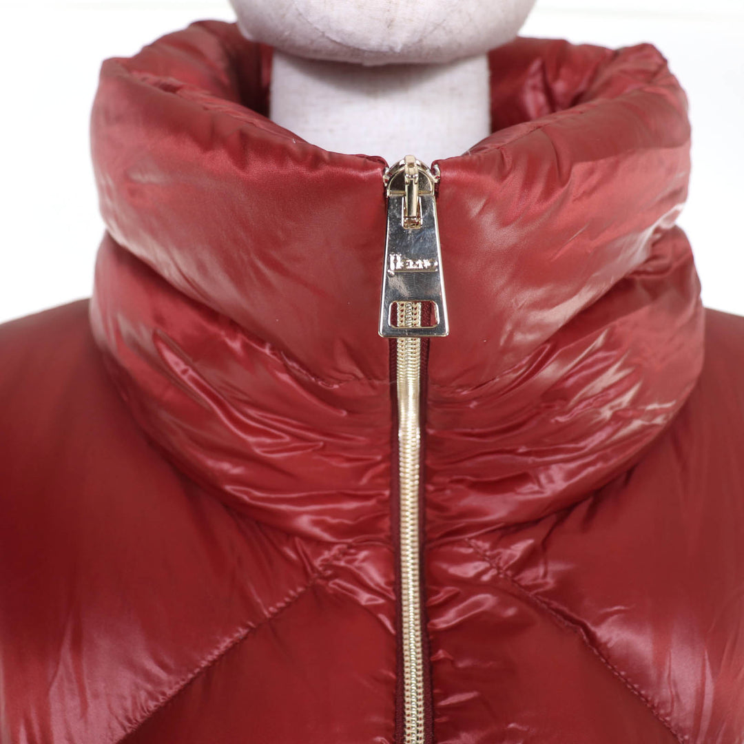 Great Herno down coat Logo Metal Stand Collar Zip Up wine-red Women 48 PI1310D