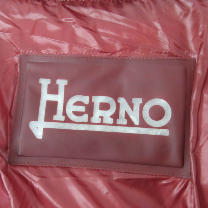 Great Herno down coat Logo Metal Stand Collar Zip Up wine-red Women 48 PI1310D