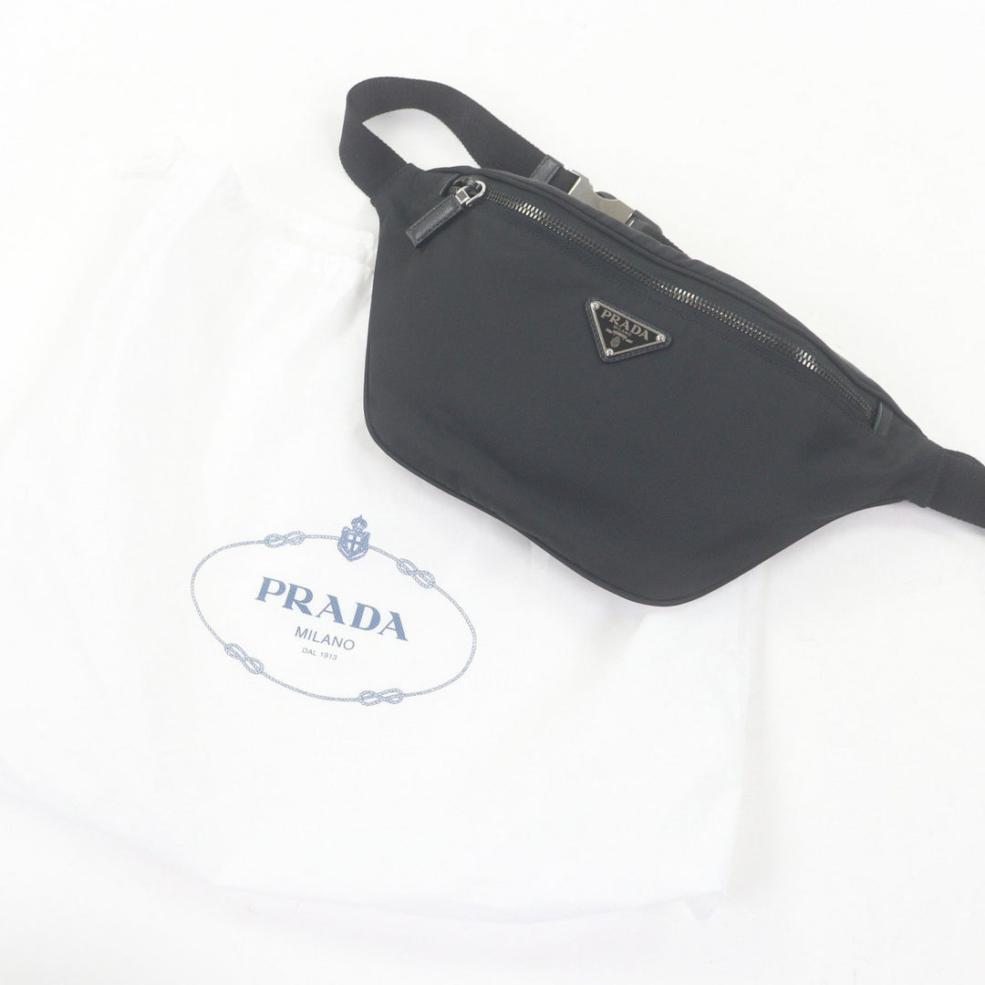 Great PRADA Sling bag Triangle logo Re-Nylon black Safiano leather mens 2VL033