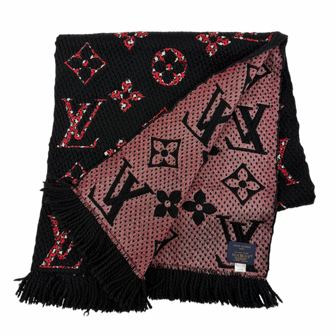 Great LOUIS VUITTON Scarf Escharp Giant Monogram Jungle black wool Women M76345