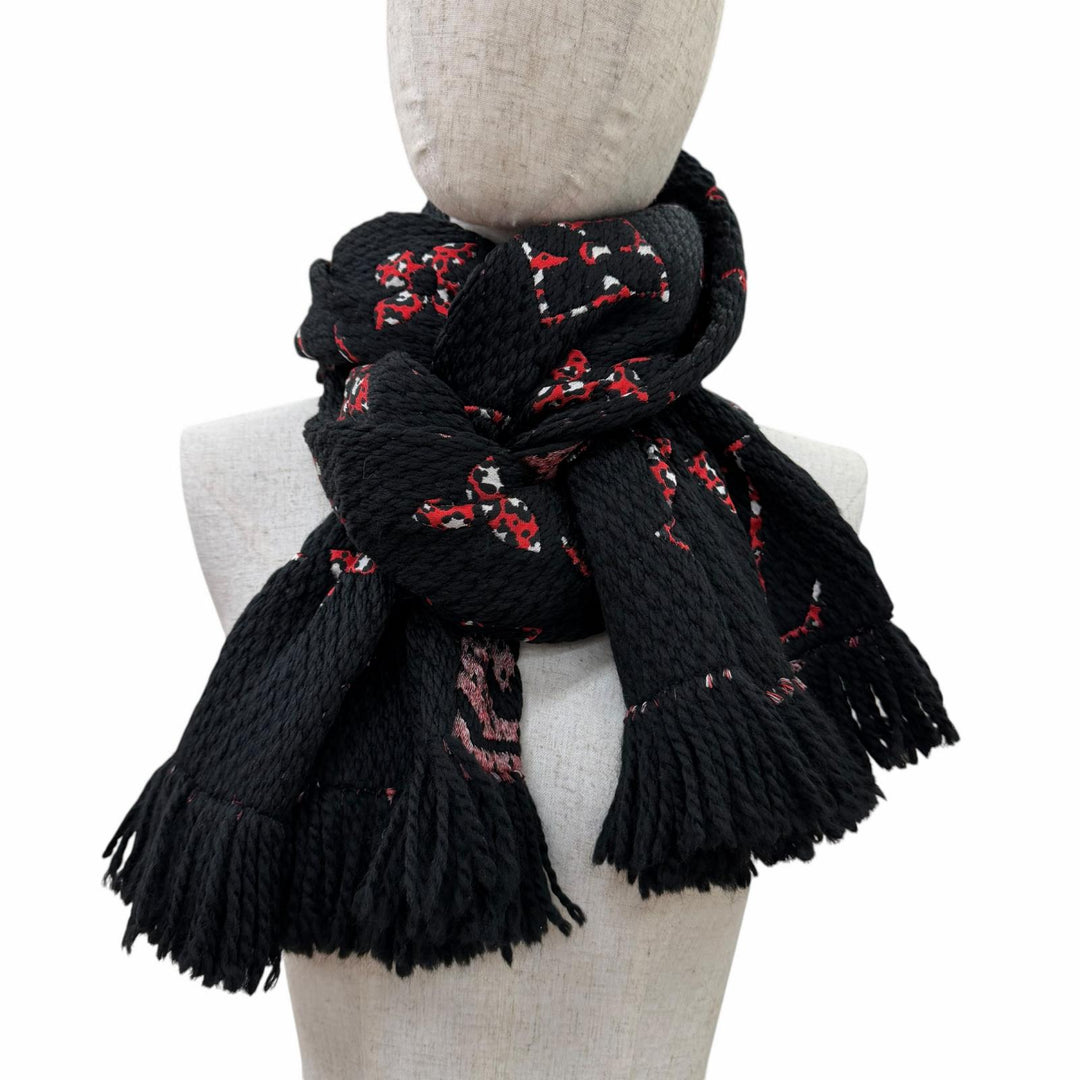 Great LOUIS VUITTON Scarf Escharp Giant Monogram Jungle black wool Women M76345