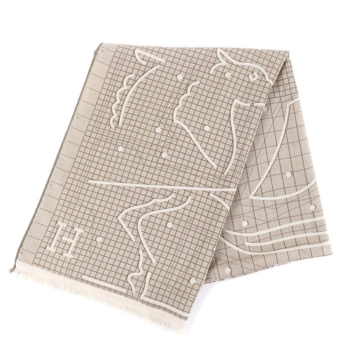 Excellent HERMES Stall Rectangle Ipograph With fringe beige cashmere mens