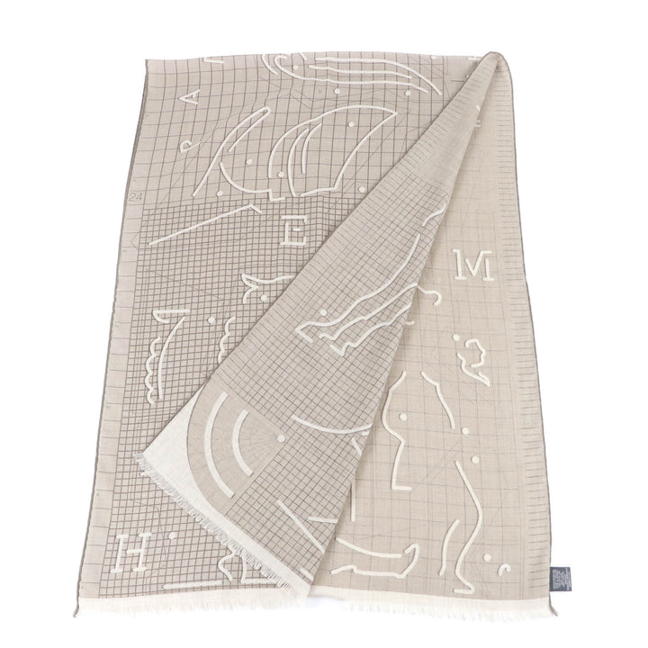 Excellent HERMES Stall Rectangle Ipograph With fringe beige cashmere mens