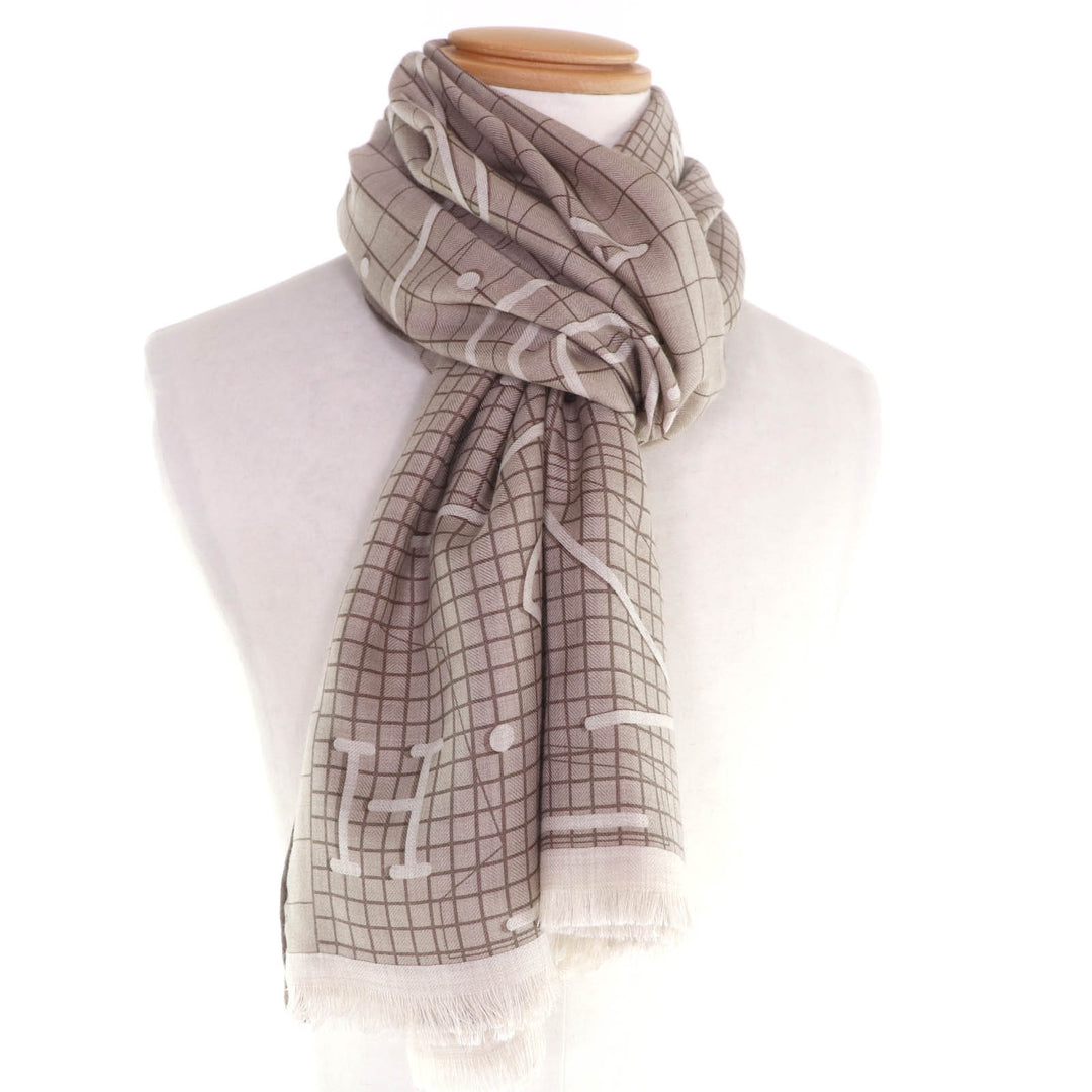 Excellent HERMES Stall Rectangle Ipograph With fringe beige cashmere mens