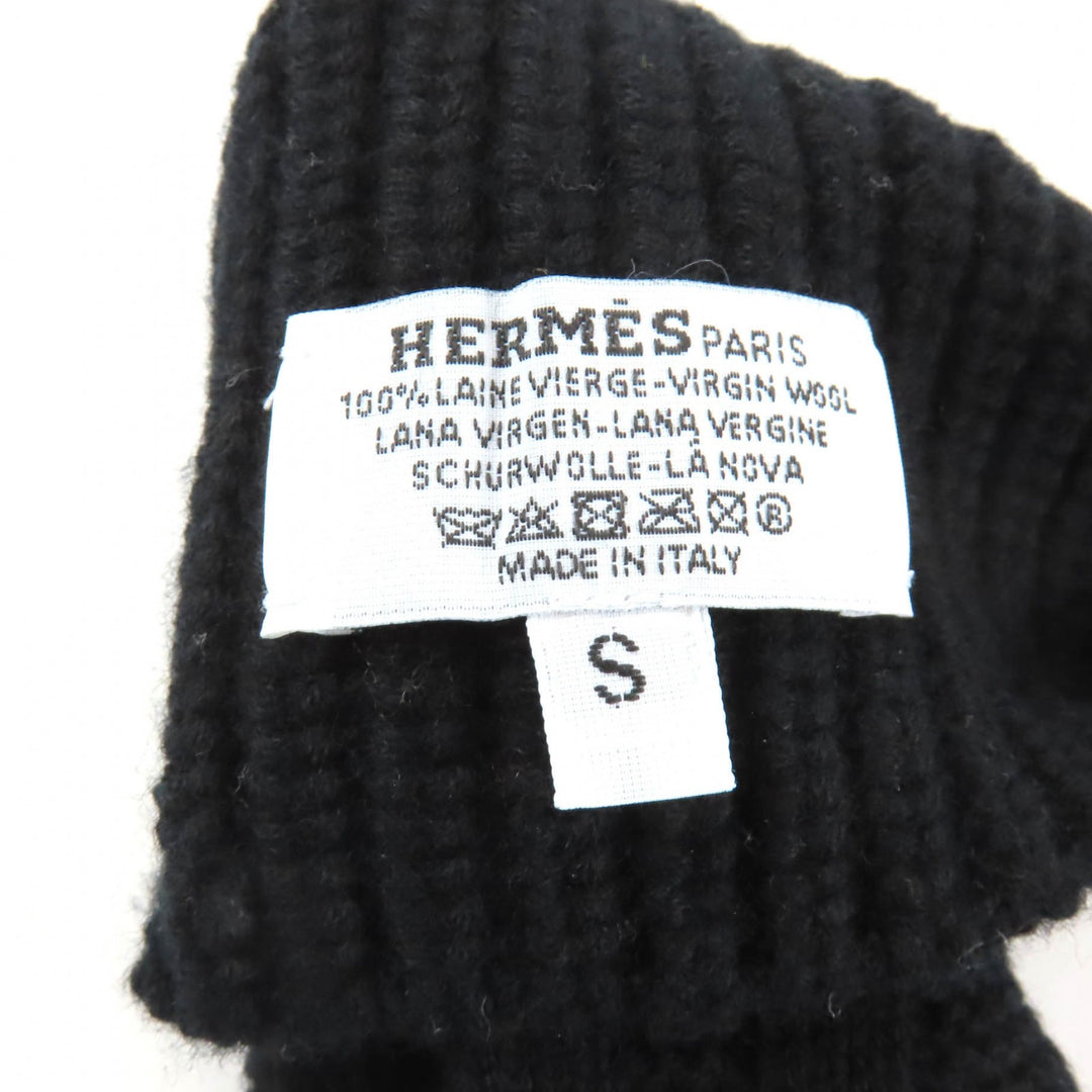 Excellent HERMES gloves Serie Metal H Design Knit Gloves black wool mens S