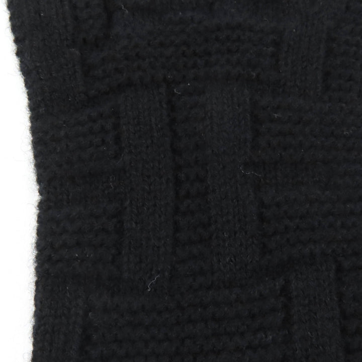 Excellent HERMES gloves Serie Metal H Design Knit Gloves black wool mens S