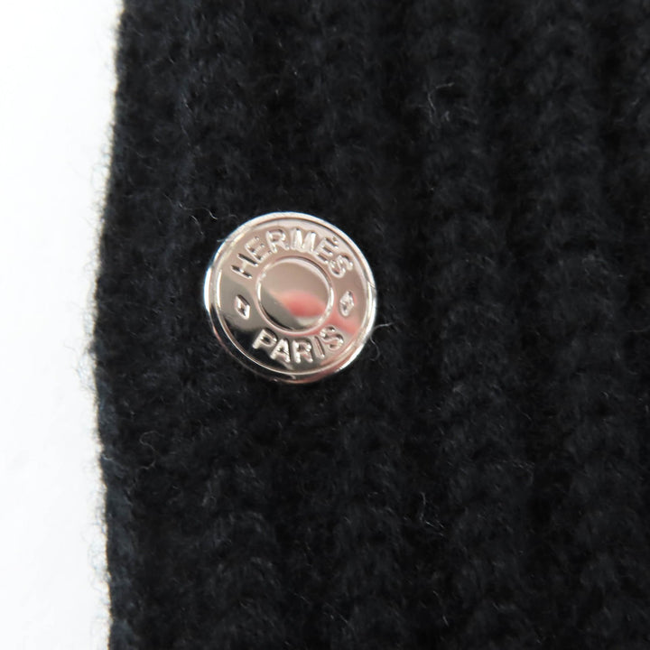 Excellent HERMES gloves Serie Metal H Design Knit Gloves black wool mens S