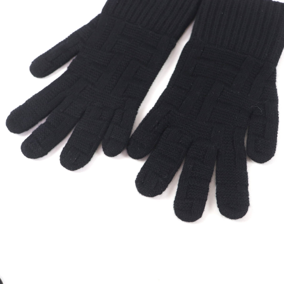 Excellent HERMES gloves Serie Metal H Design Knit Gloves black wool mens S