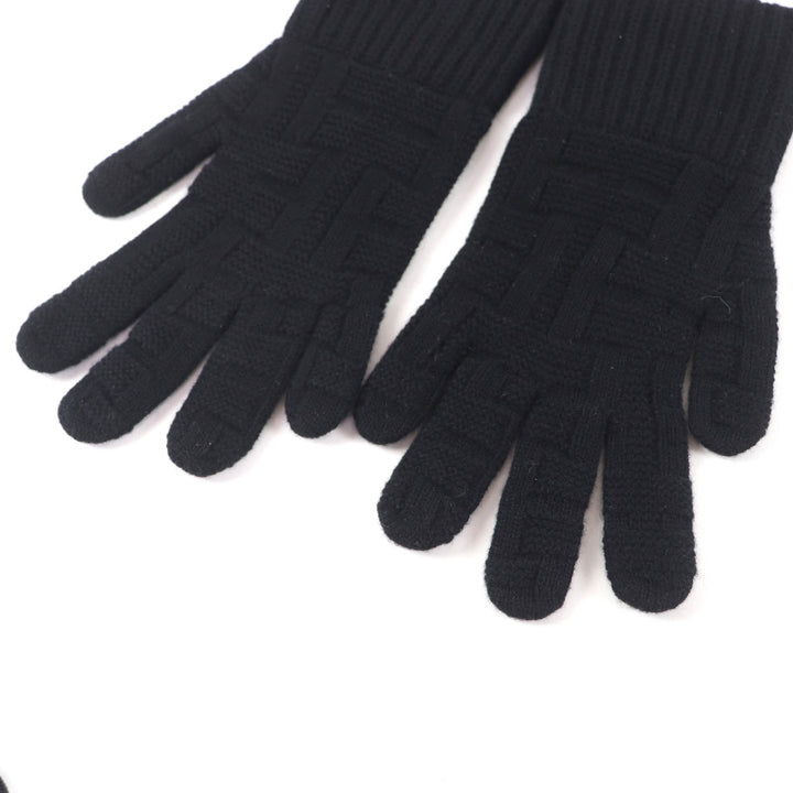 Excellent HERMES gloves Serie Metal H Design Knit Gloves black wool mens S