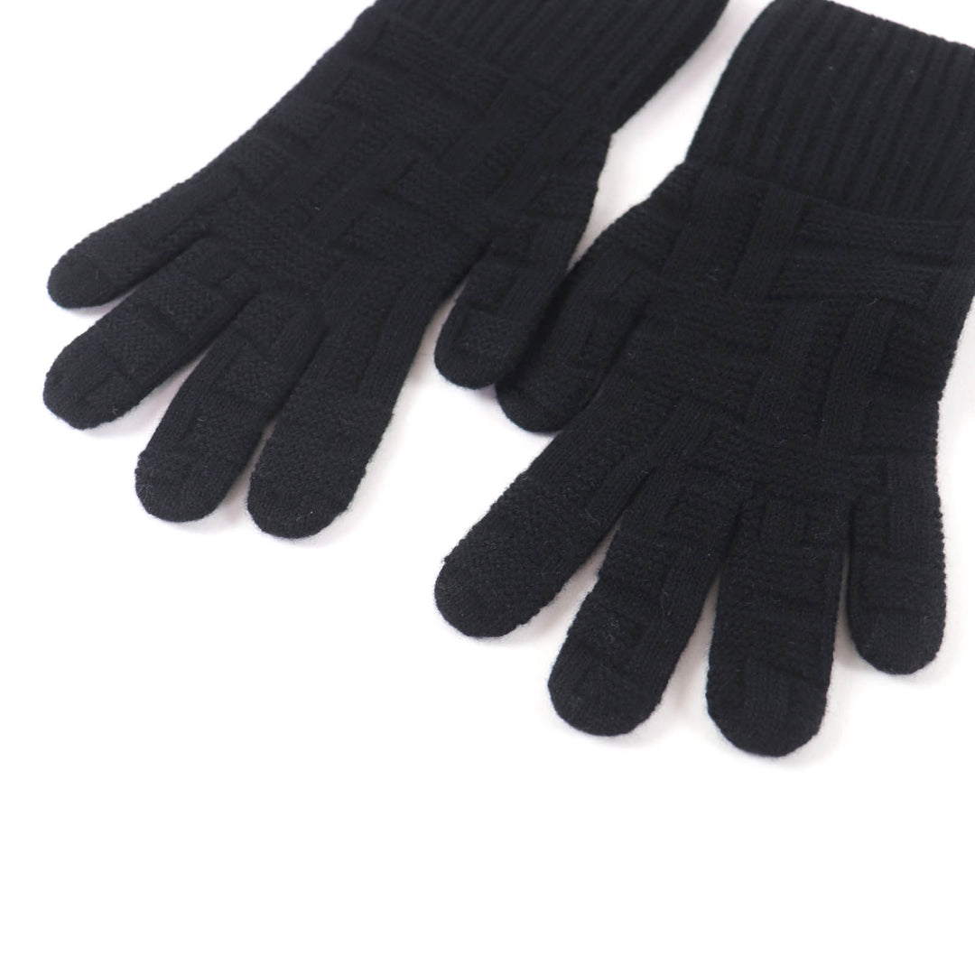 Excellent HERMES gloves Serie Metal H Design Knit Gloves black wool mens S