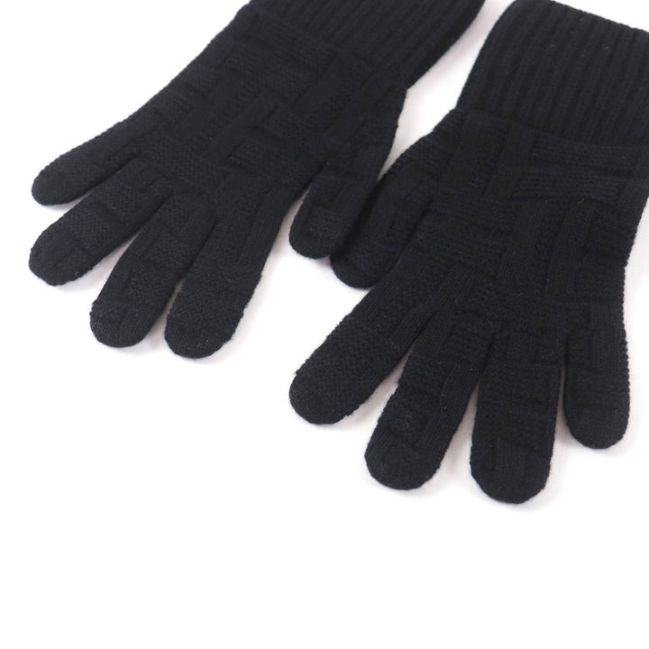 Excellent HERMES gloves Serie Metal H Design Knit Gloves black wool mens S