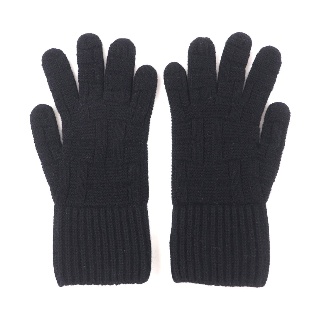 Excellent HERMES gloves Serie Metal H Design Knit Gloves black wool mens S