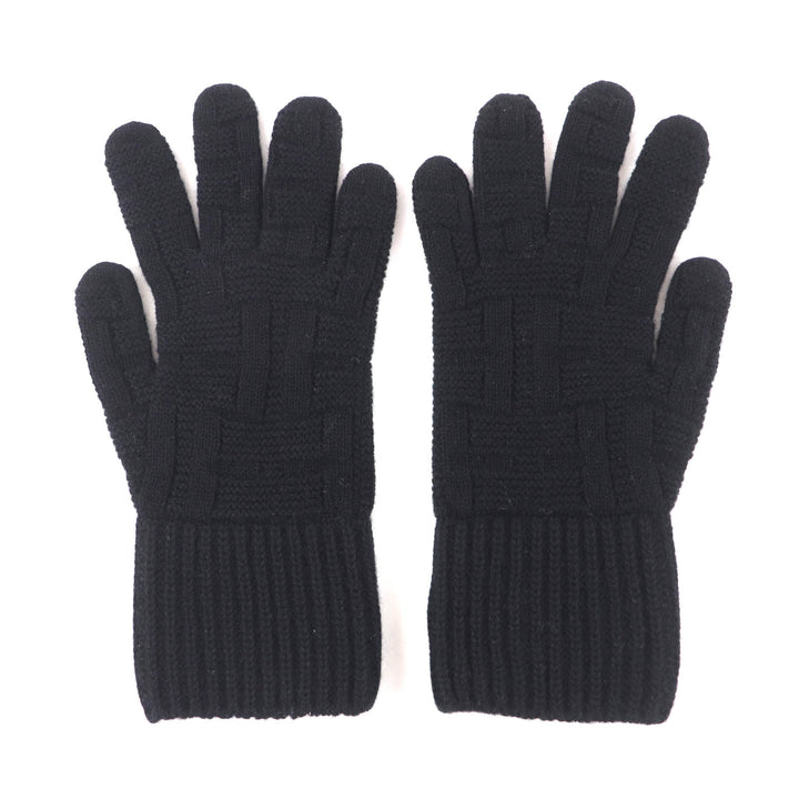 Excellent HERMES gloves Serie Metal H Design Knit Gloves black wool mens S