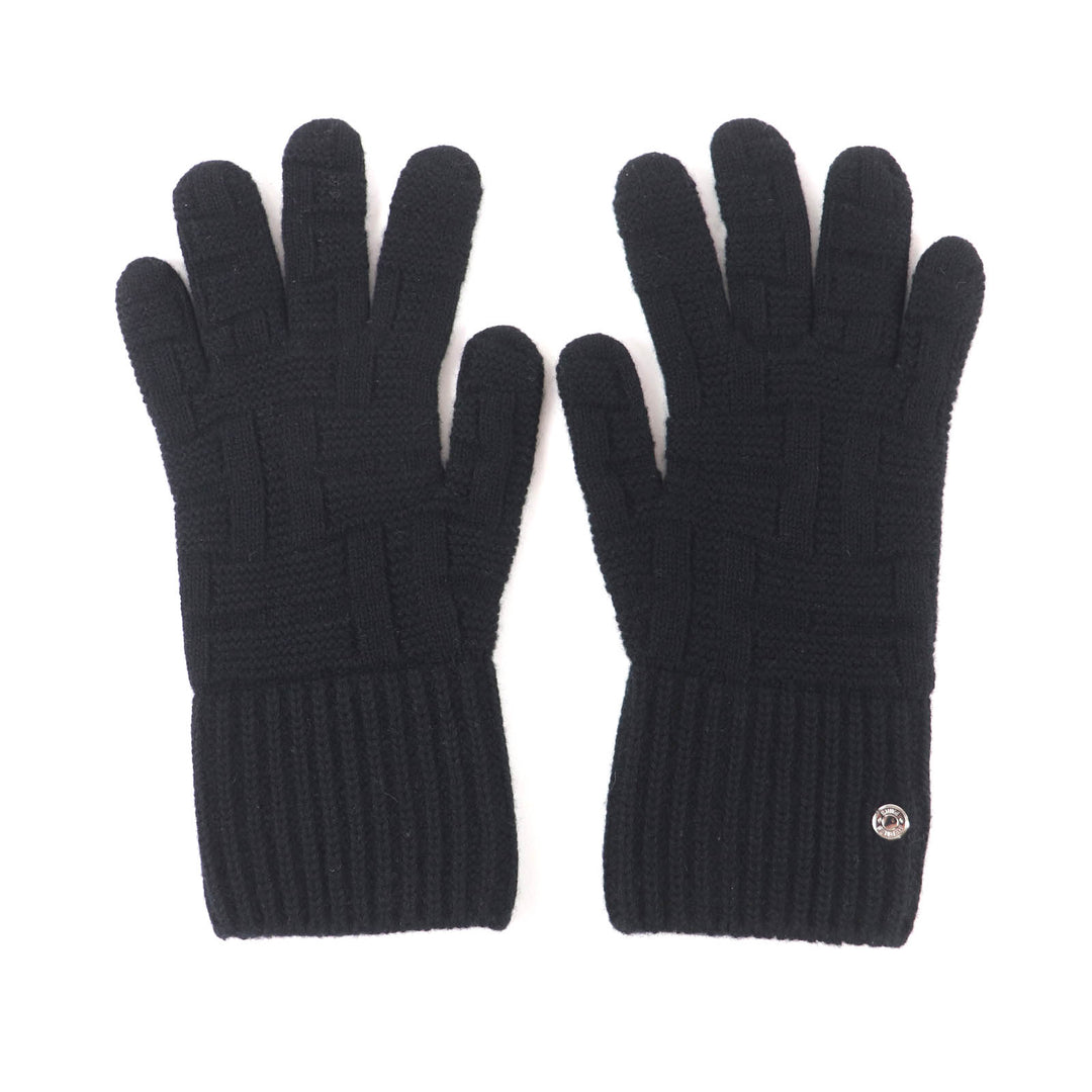 Excellent HERMES gloves Serie Metal H Design Knit Gloves black wool mens S
