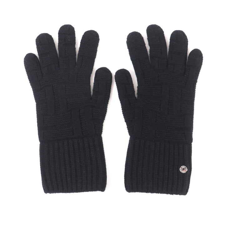 Excellent HERMES gloves Serie Metal H Design Knit Gloves black wool mens S