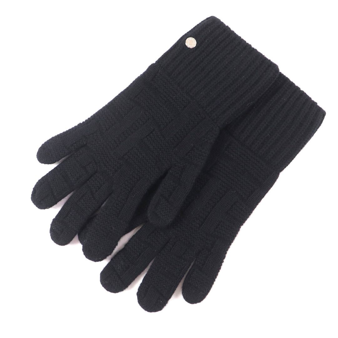 Excellent HERMES gloves Serie Metal H Design Knit Gloves black wool mens S