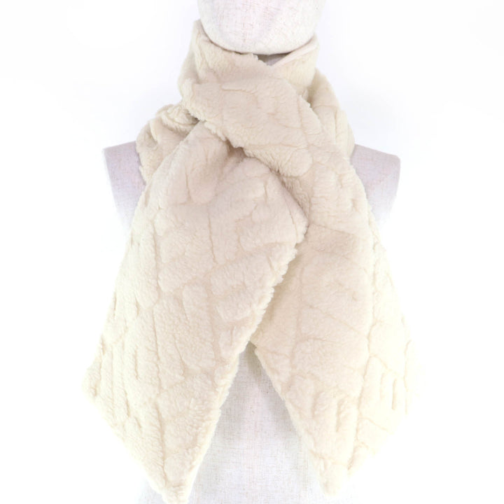 Excellent FENDI Scarf 100% cashmere logo knit Ivory Camel Women FXT438