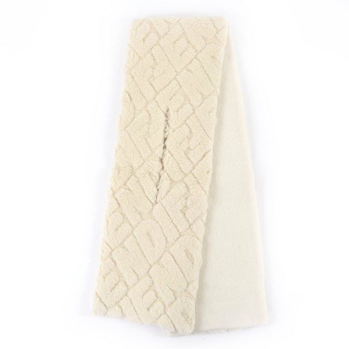 Excellent FENDI Scarf 100% cashmere logo knit Ivory Camel Women FXT438