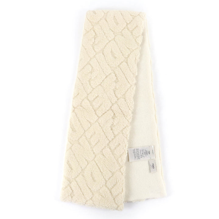 Excellent FENDI Scarf 100% cashmere logo knit Ivory Camel Women FXT438