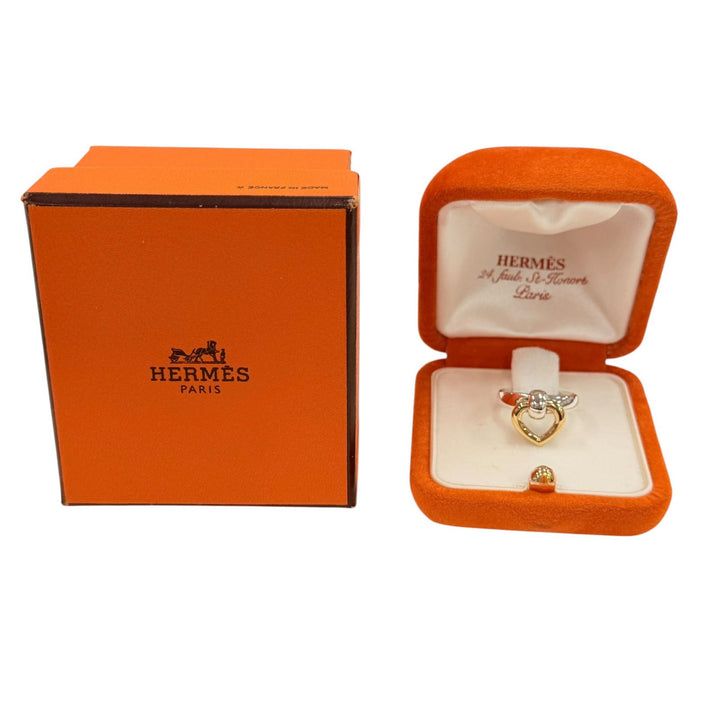 Excellent HERMES Ring ring Heart Knock Ring combination Silver 925 Women