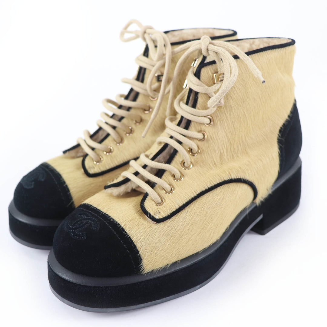 Excellent CHANEL short boots COCO Mark Harako suede leather beige 36 G39505