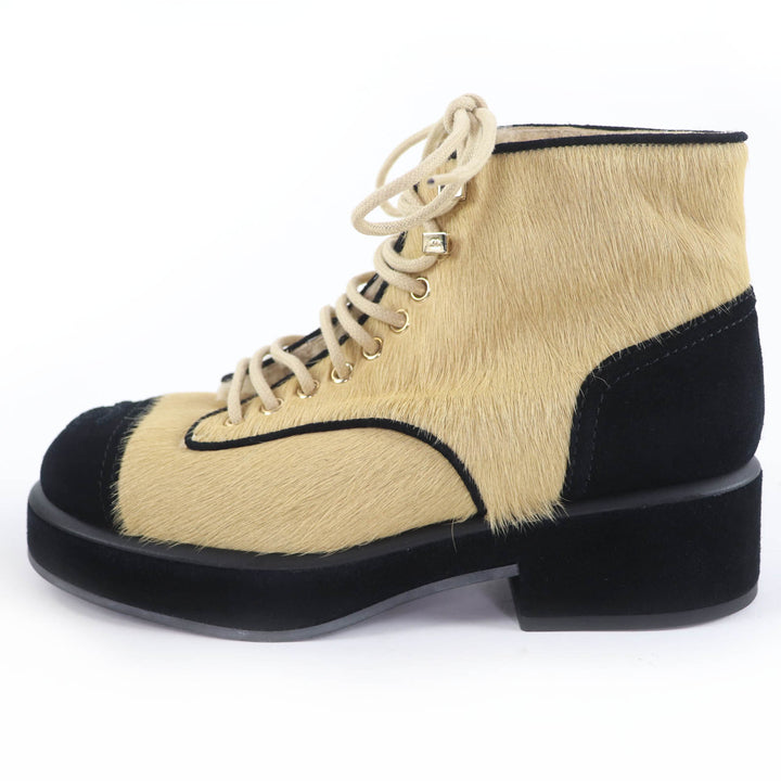 Excellent CHANEL short boots COCO Mark Harako suede leather beige 36 G39505