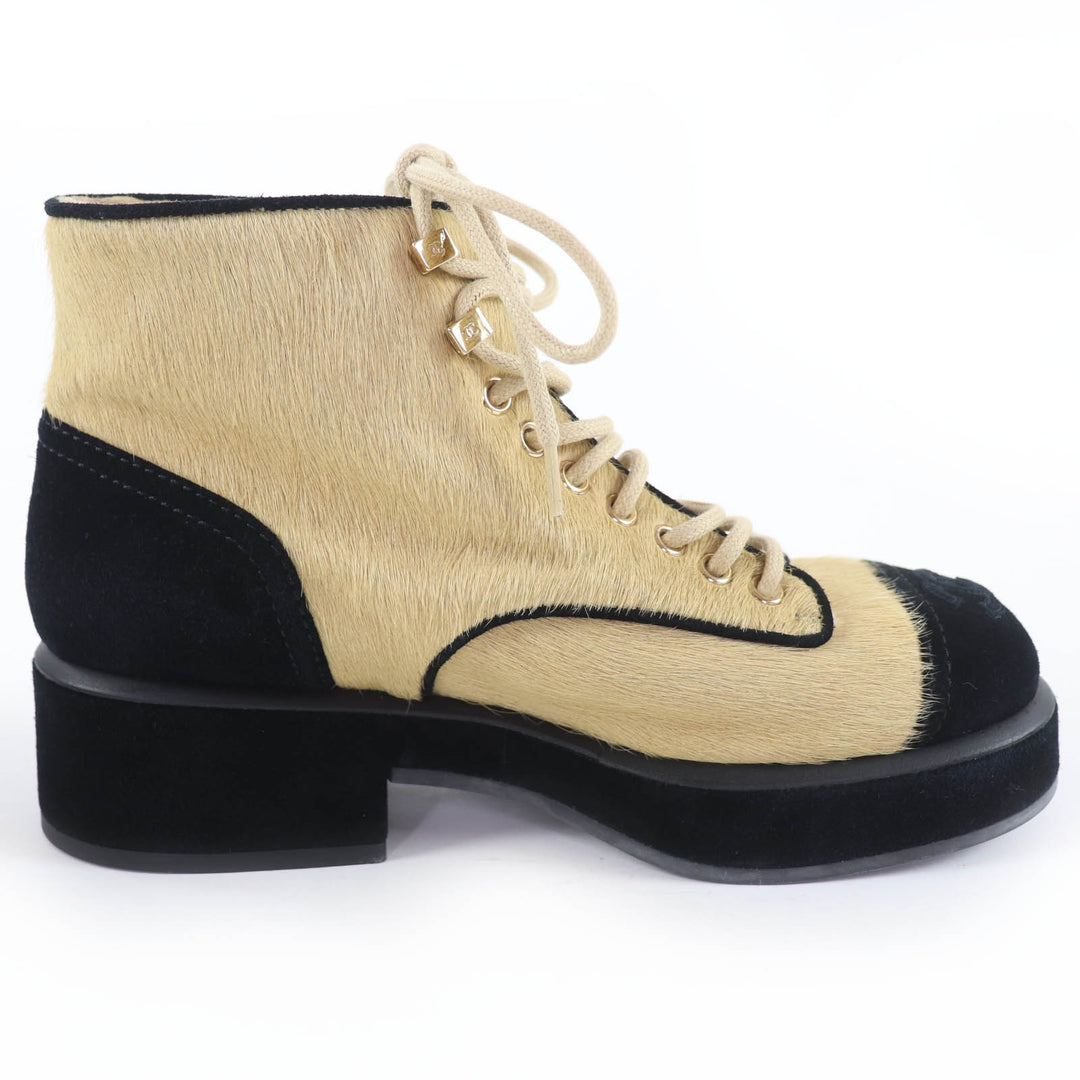 Excellent CHANEL short boots COCO Mark Harako suede leather beige 36 G39505