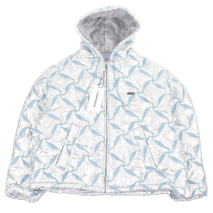 Pristine BLUE MARBLE Bomber jacket BLUE MARBLE Hooded Jacket Silver mens M