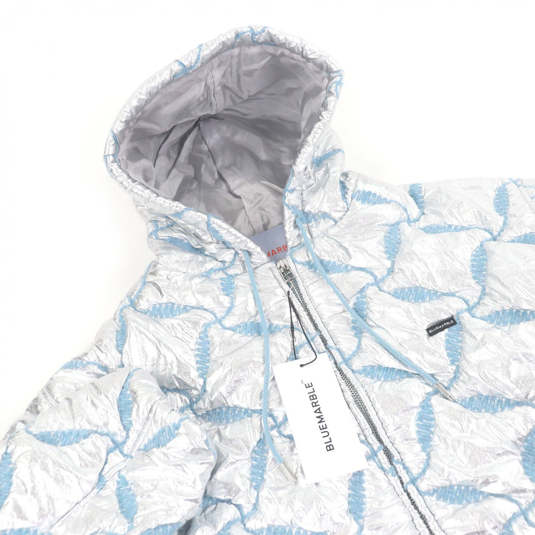Pristine BLUE MARBLE Bomber jacket BLUE MARBLE Hooded Jacket Silver mens M