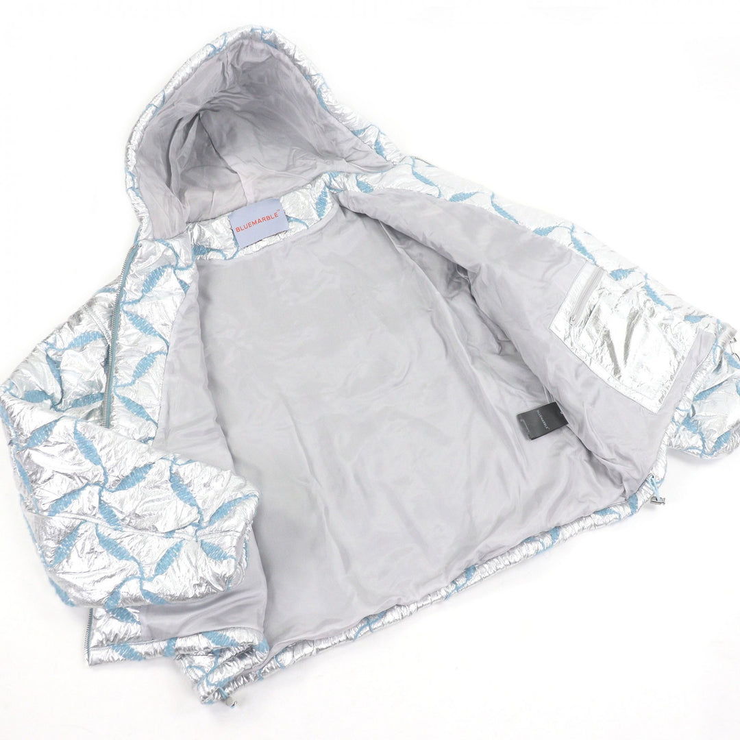 Pristine BLUE MARBLE Bomber jacket BLUE MARBLE Hooded Jacket Silver mens M