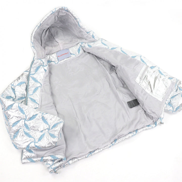 Pristine BLUE MARBLE Bomber jacket BLUE MARBLE Hooded Jacket Silver mens M