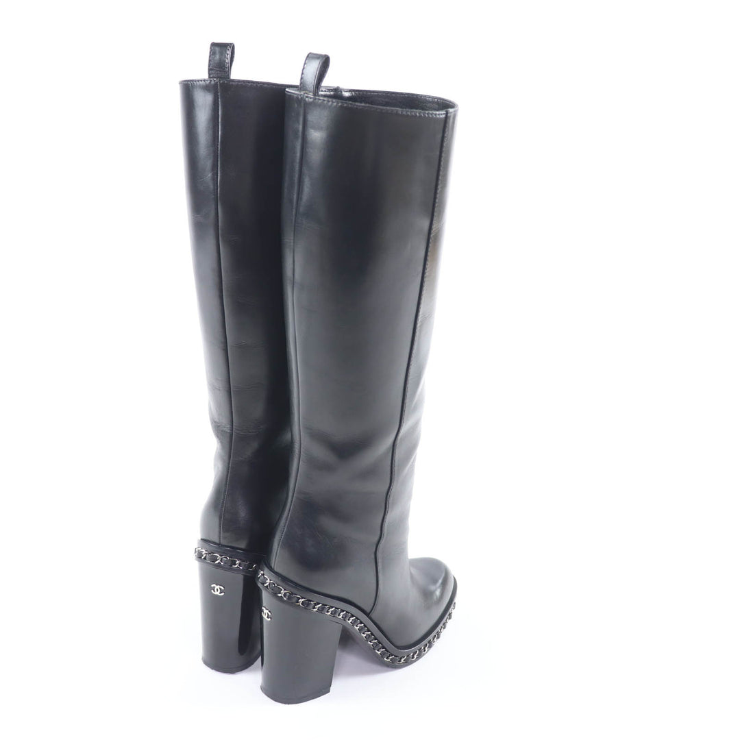 Great CHANEL Knee-high boots black leather Women 36 G30379