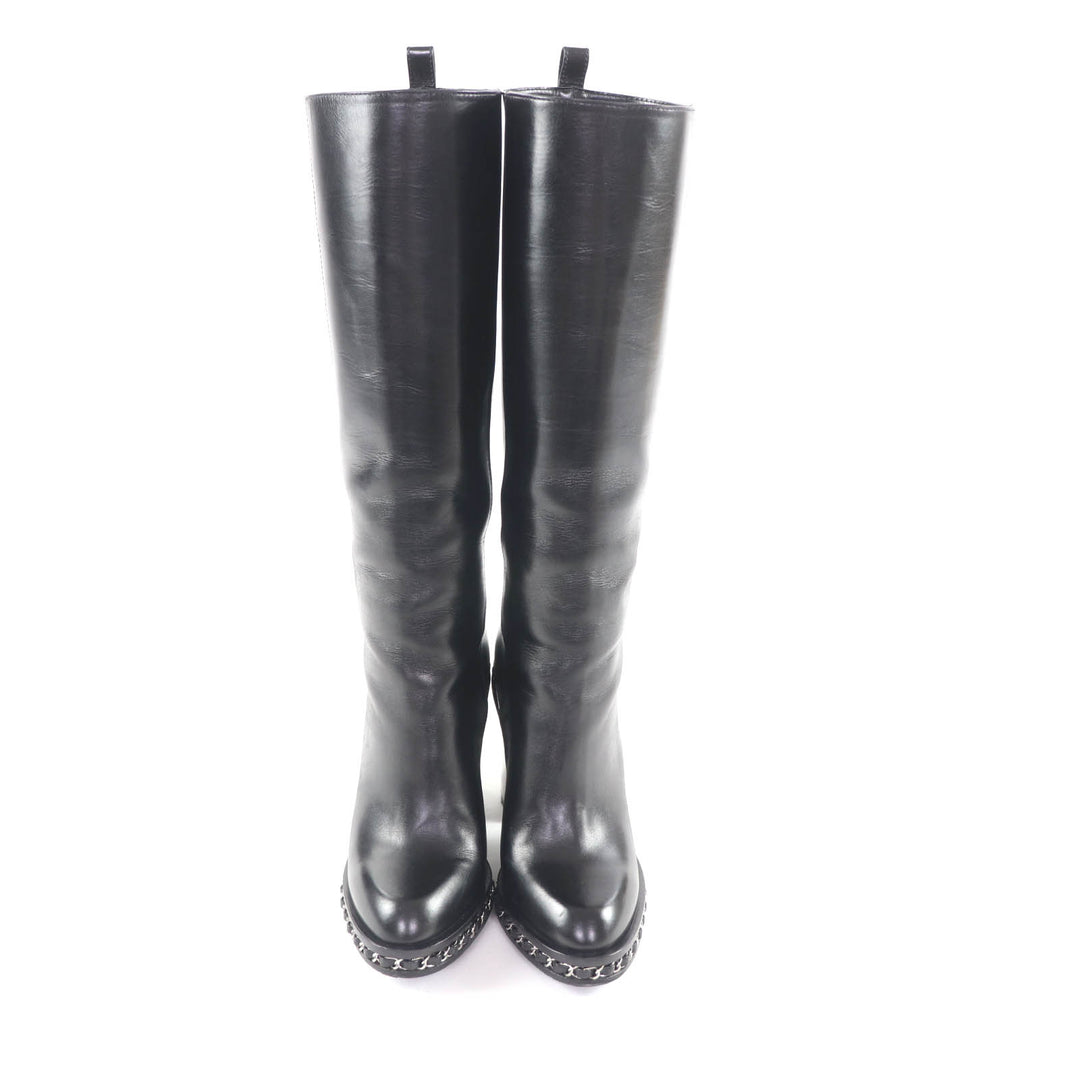 Great CHANEL Knee-high boots black leather Women 36 G30379