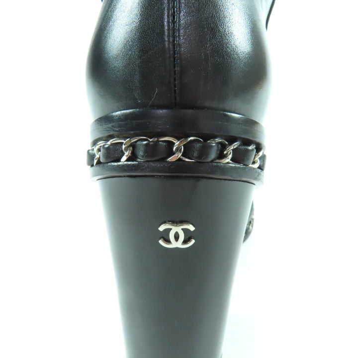 Great CHANEL Knee-high boots black leather Women 36 G30379