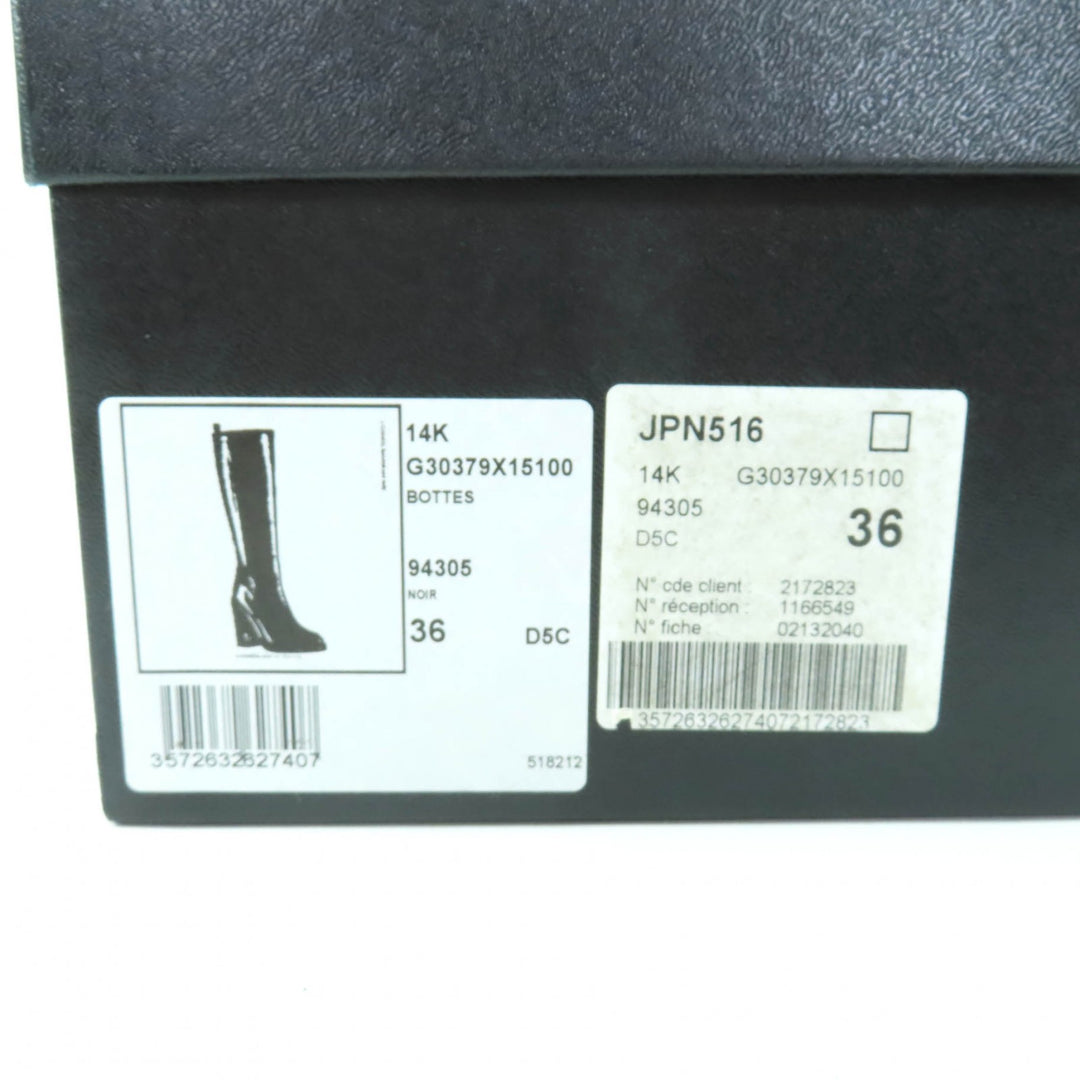 Great CHANEL Knee-high boots black leather Women 36 G30379