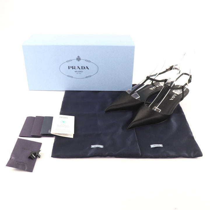 Pristine PRADA pumps Logo pointed-toe slingbacks black Women 34.5 1I535N